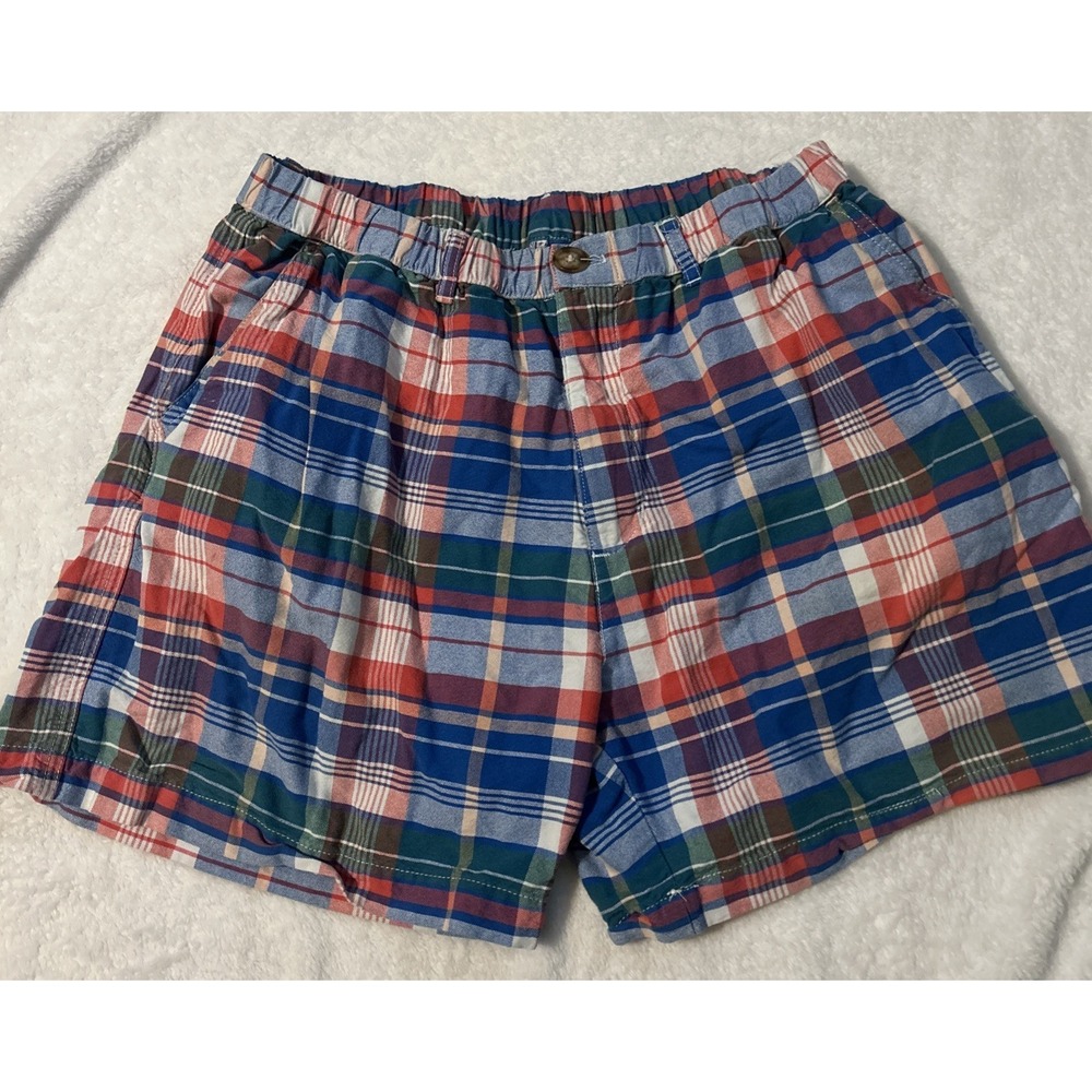 Chubbies Mens Large Plaid Shorts Blue Red Elastic Waist Casual Preppy 5" Inseam